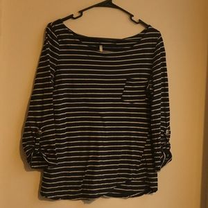 DNA Couture Womens Striped Blue and White Top SZ L